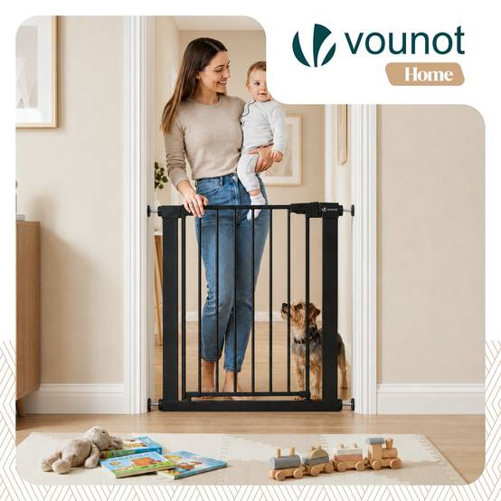 Vounot - Barriere de securite a pression sans percage Largeur 75-82cm Metal noir - Image 2