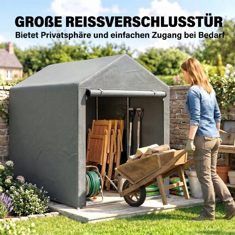 ComfortXL - Abri de jardin toile PE acier galvanisé 120 x 179 x 165 cm gris clair rangement vélos - ComfortXL Outdoor Living - Image 6