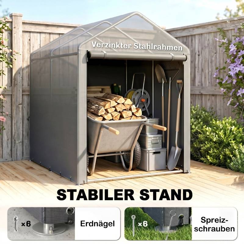 ComfortXL - Abri de jardin toile PE acier galvanisé 120 x 179 x 165 cm gris clair rangement vélos - ComfortXL Outdoor Living - Image 5