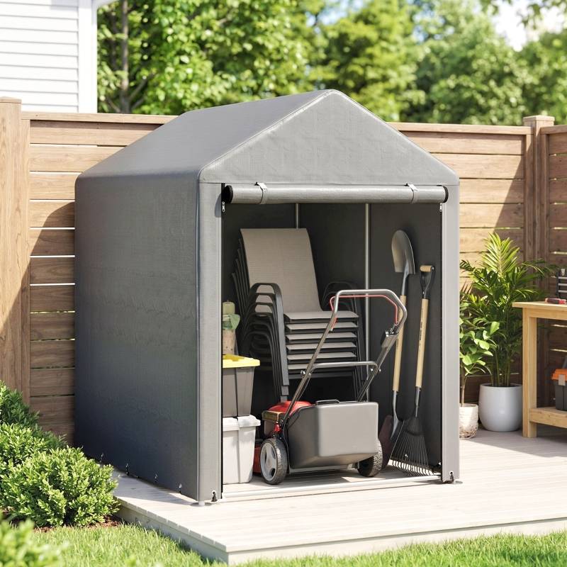 ComfortXL - Abri de jardin toile PE acier galvanisé 120 x 179 x 165 cm gris clair rangement vélos - ComfortXL Outdoor Living - Image 7