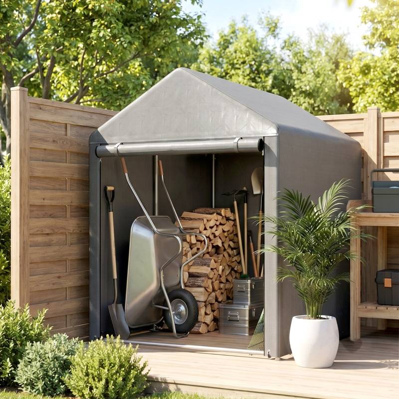 ComfortXL - Abri de jardin toile PE acier galvanisé 120 x 179 x 165 cm gris clair rangement vélos - ComfortXL Outdoor Living - Image 8