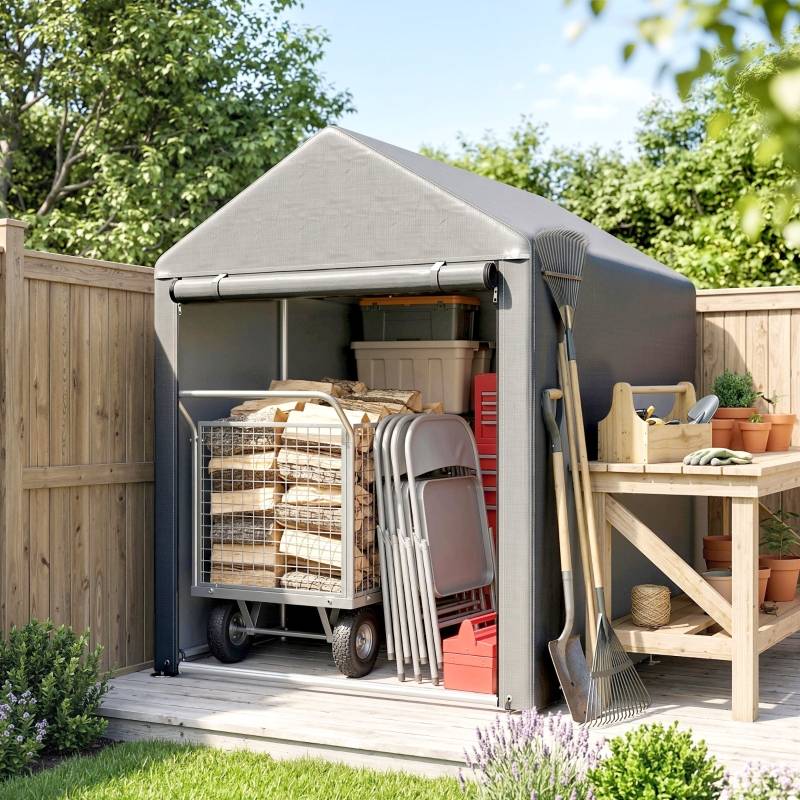 ComfortXL - Abri de jardin toile PE acier galvanisé 120 x 179 x 165 cm gris clair rangement vélos - ComfortXL Outdoor Living - Image 2
