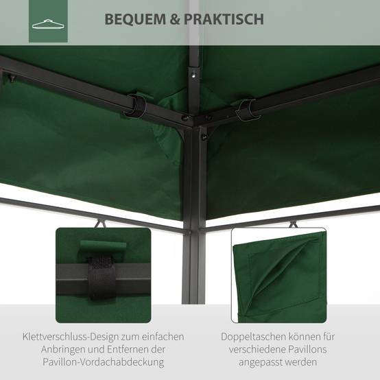 Toile de rechange pour tonnelle polyester jardin terrasse toit double aéré 3x4m vert - ComfortXL Outdoor Living - Image 5