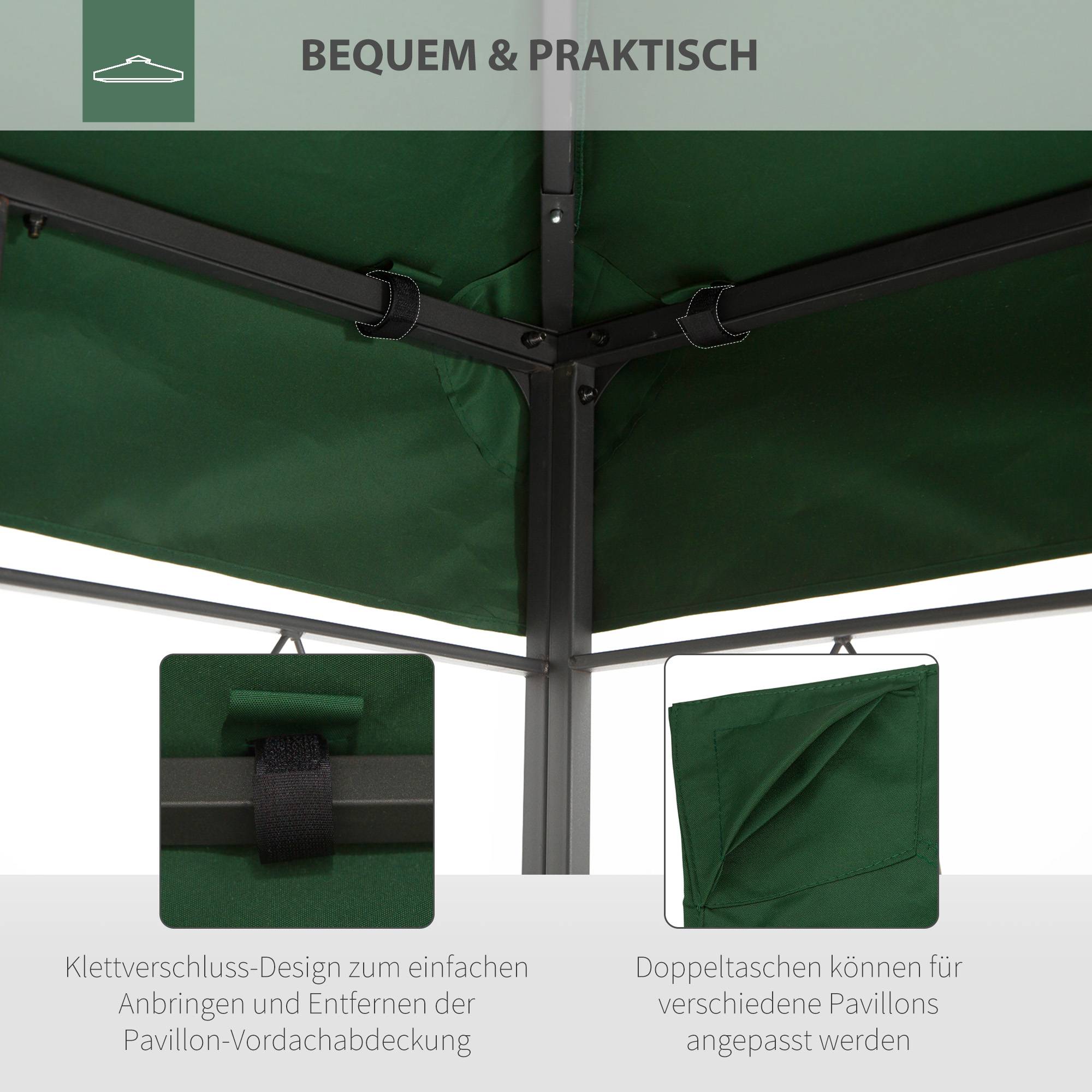 Toile de rechange pour tonnelle polyester jardin terrasse toit double aéré 3x4m vert - ComfortXL Outdoor Living - Image 5