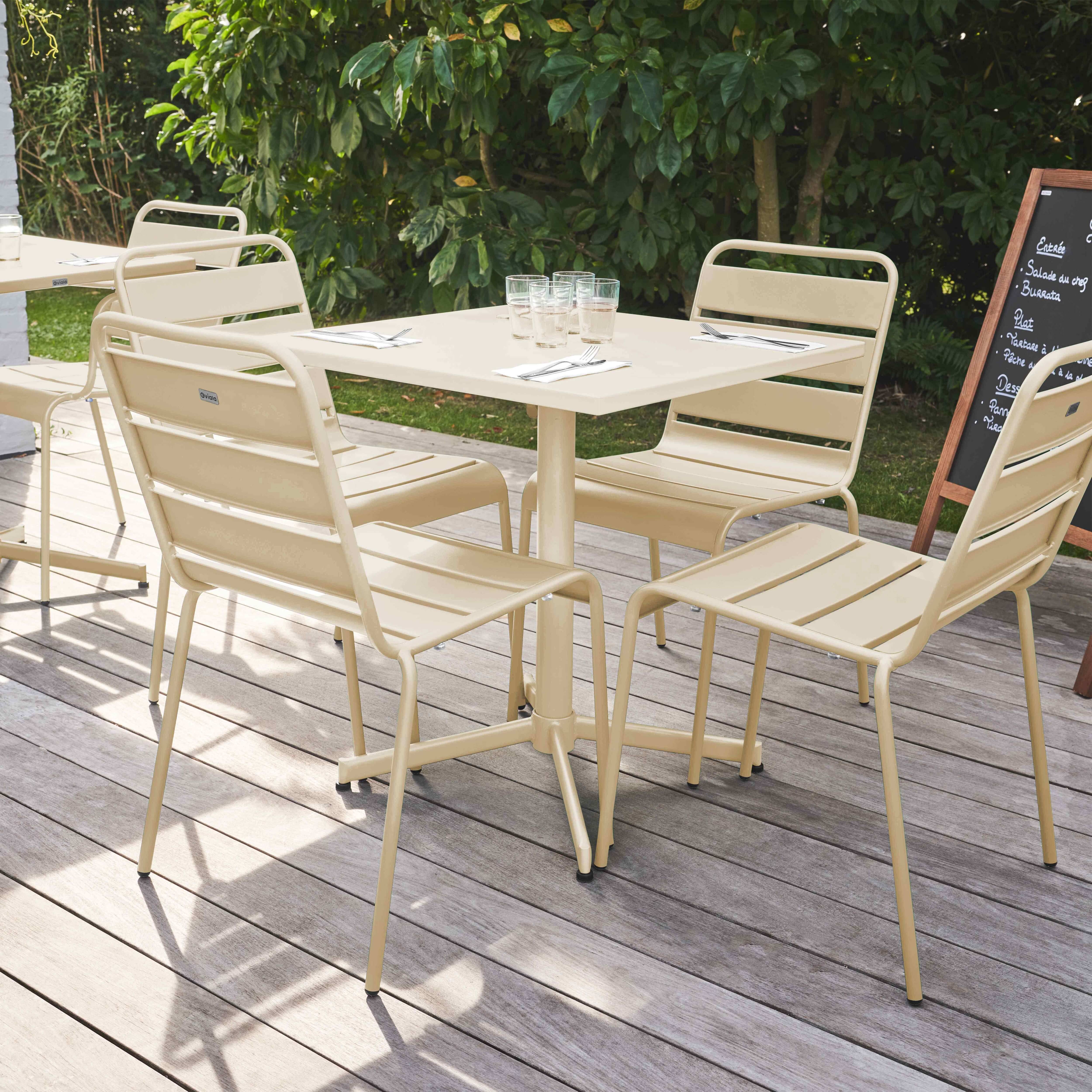 Oviala - Ensemble table carré et 4 chaises en métal ivoire Palavas - Oviala - Image 2