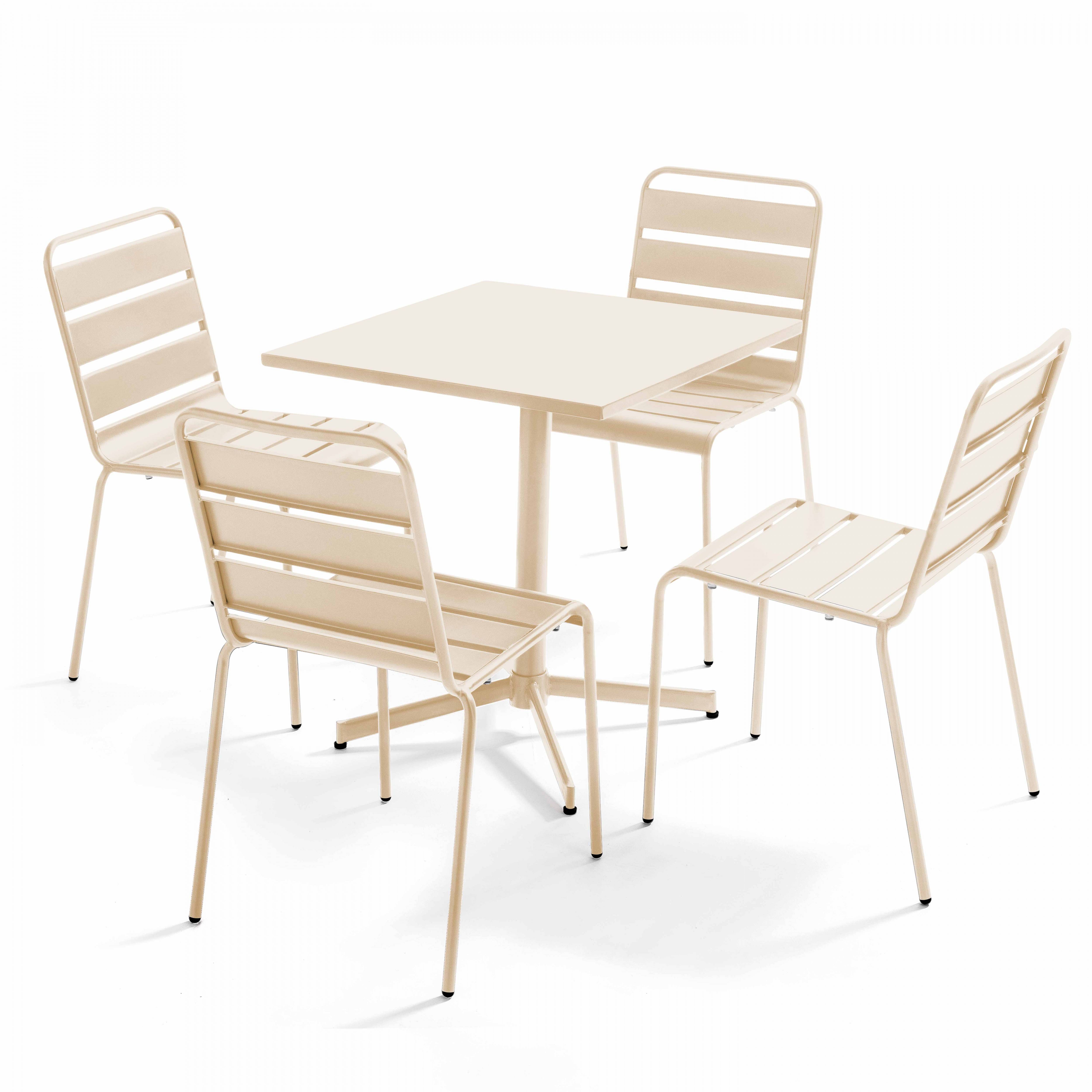 Oviala - Ensemble table carré et 4 chaises en métal ivoire Palavas - Oviala - Image 1
