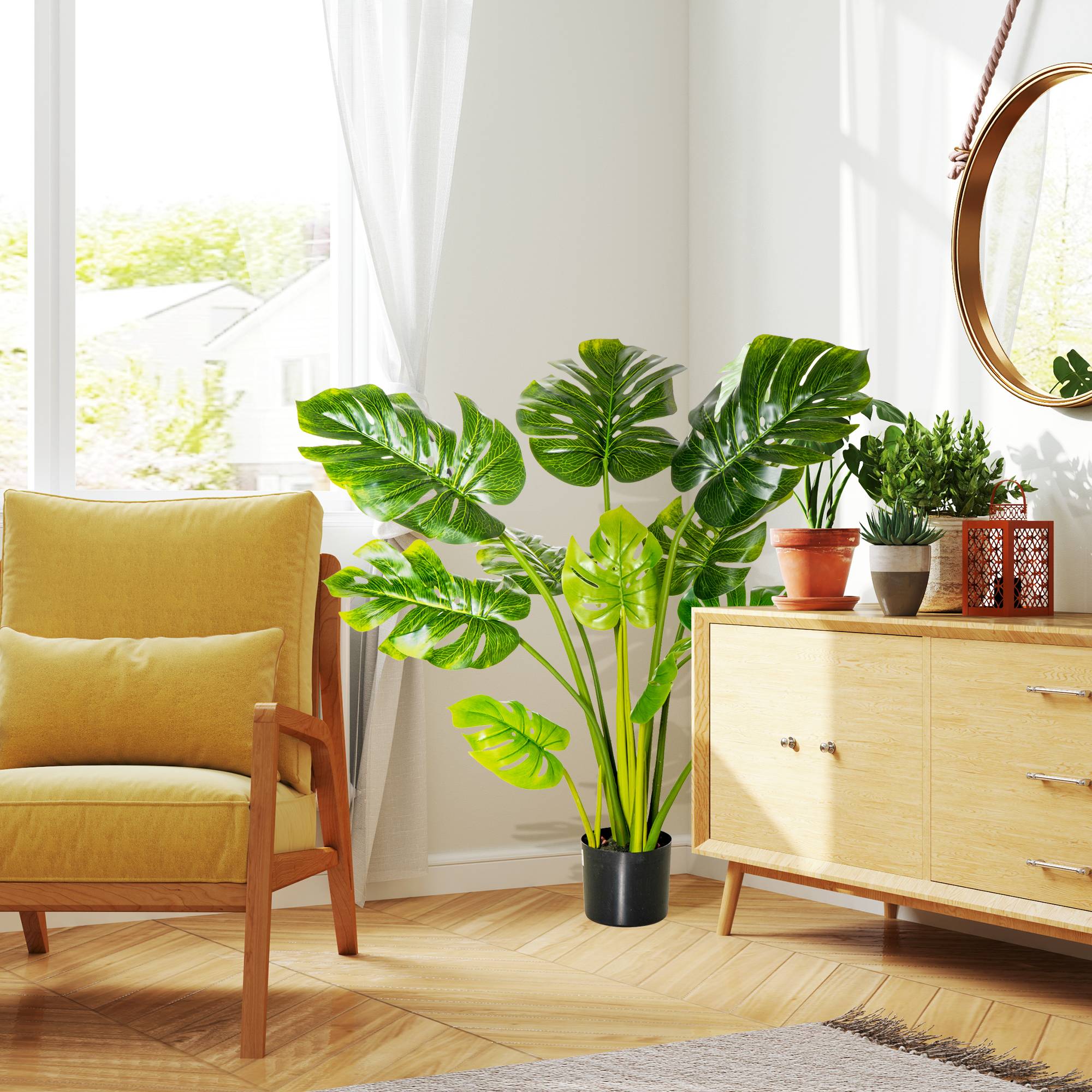 Plantes artificielles 110 cm, monstera artificiel en pot, arbre déco, bureau, pot plastique, intérieur/extérieur - Image 8