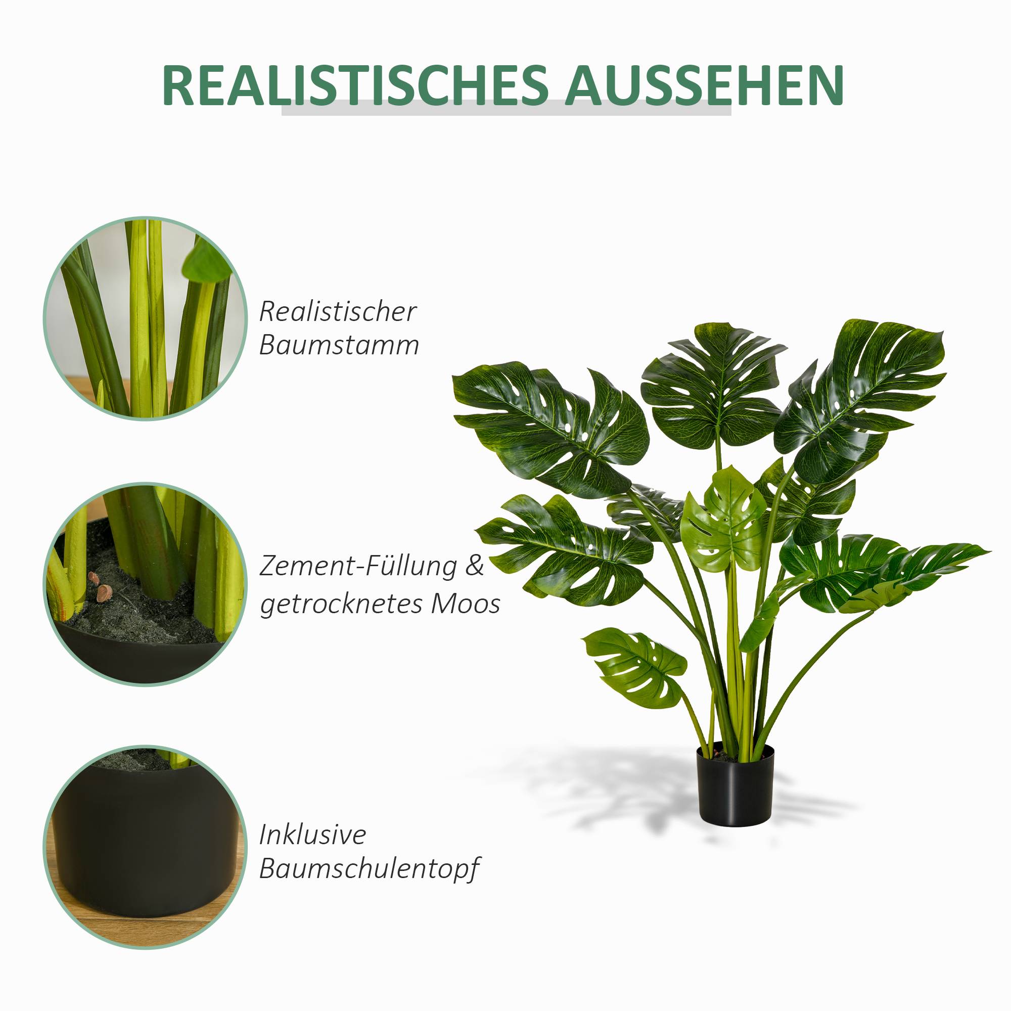 Plantes artificielles 110 cm, monstera artificiel en pot, arbre déco, bureau, pot plastique, intérieur/extérieur - Image 5