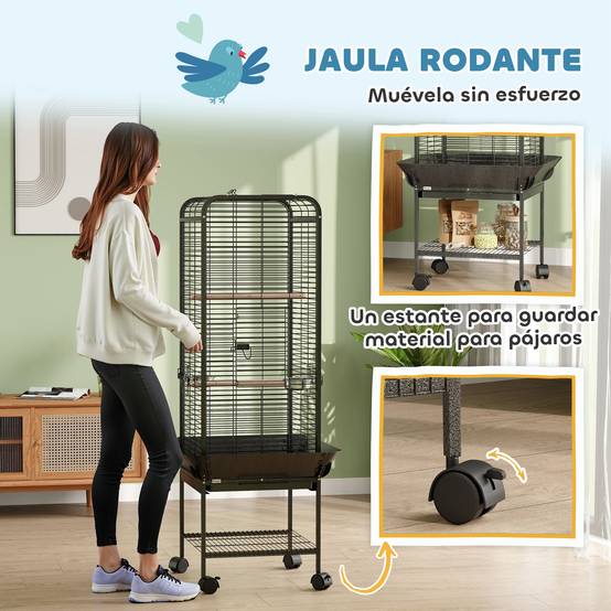 ComfortXL - Cage à Perroquet Mobile en Acier sur Roulettes avec Aire de Jeu 63x63x146 cm Gris Foncé - ComfortXL Outdoor Living - Image 9