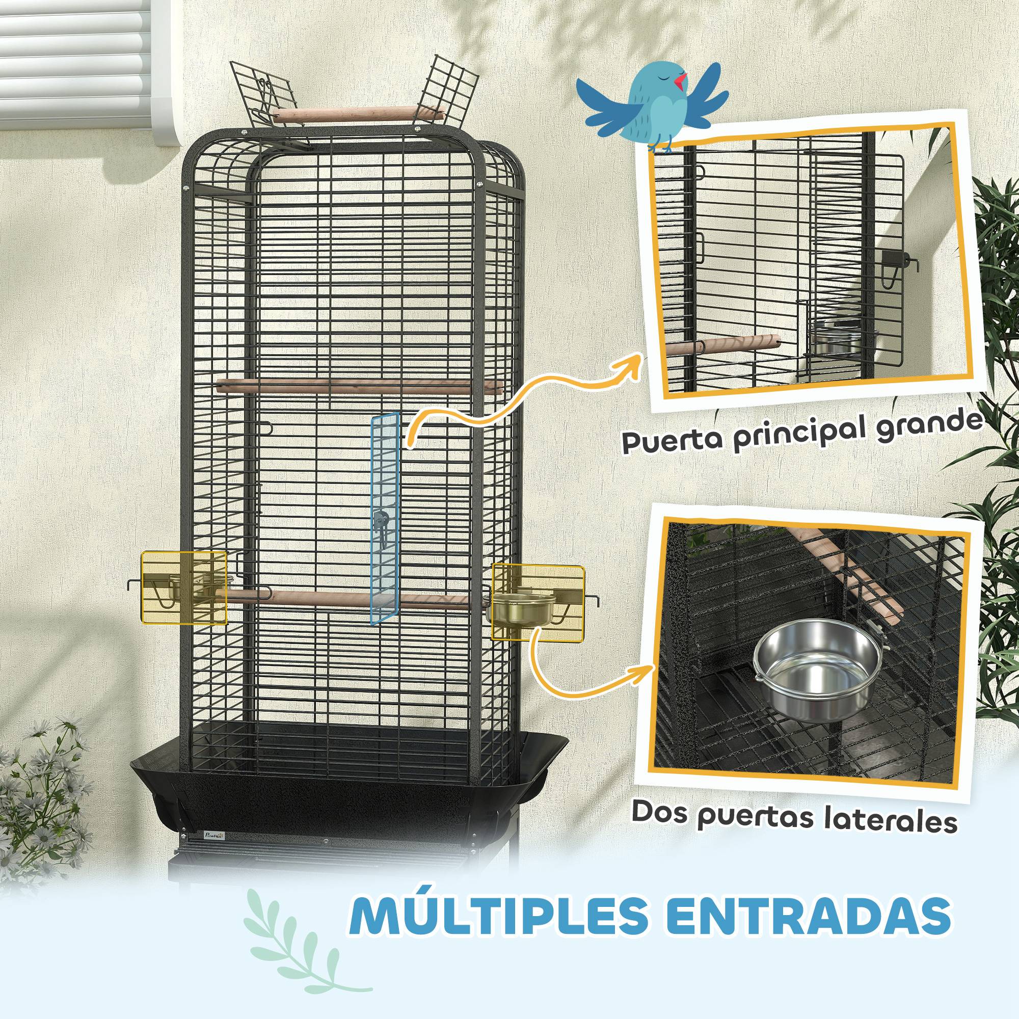 ComfortXL - Cage à Perroquet Mobile en Acier sur Roulettes avec Aire de Jeu 63x63x146 cm Gris Foncé - ComfortXL Outdoor Living - Image 7