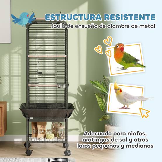 ComfortXL - Cage à Perroquet Mobile en Acier sur Roulettes avec Aire de Jeu 63x63x146 cm Gris Foncé - ComfortXL Outdoor Living - Image 10