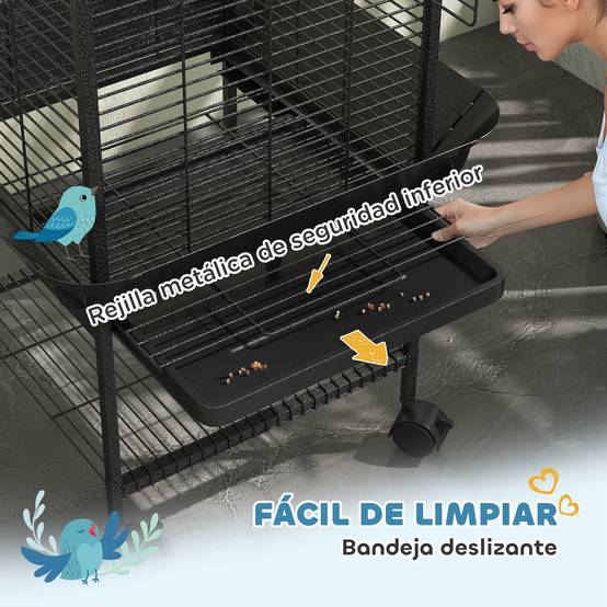 ComfortXL - Cage à Perroquet Mobile en Acier sur Roulettes avec Aire de Jeu 63x63x146 cm Gris Foncé - ComfortXL Outdoor Living - Image 8