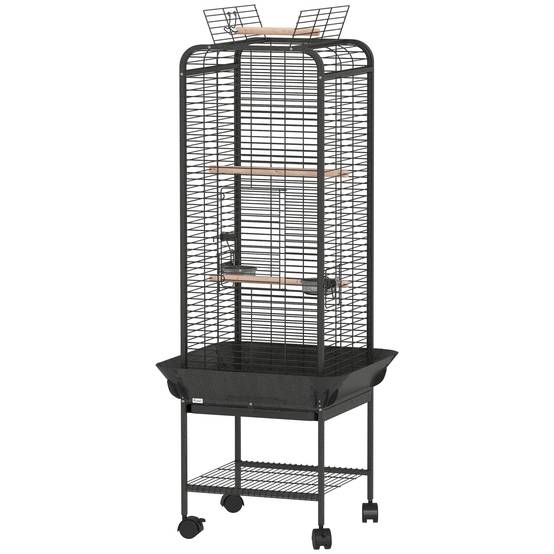 ComfortXL - Cage à Perroquet Mobile en Acier sur Roulettes avec Aire de Jeu 63x63x146 cm Gris Foncé - ComfortXL Outdoor Living - Image 2