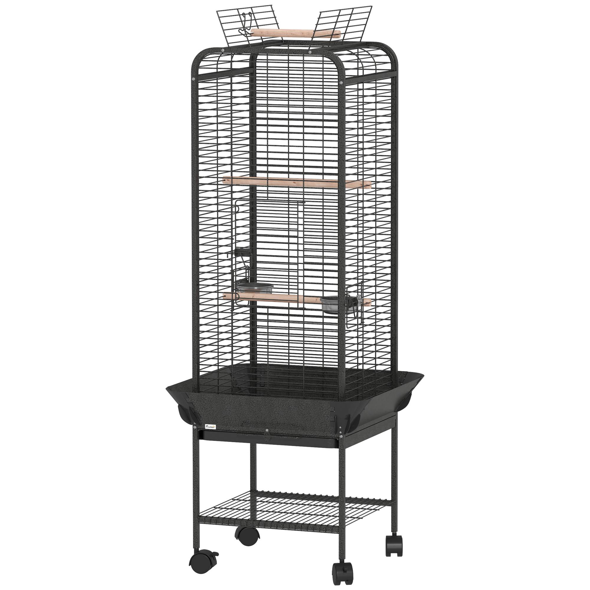 ComfortXL - Cage à Perroquet Mobile en Acier sur Roulettes avec Aire de Jeu 63x63x146 cm Gris Foncé - ComfortXL Outdoor Living - Image 2