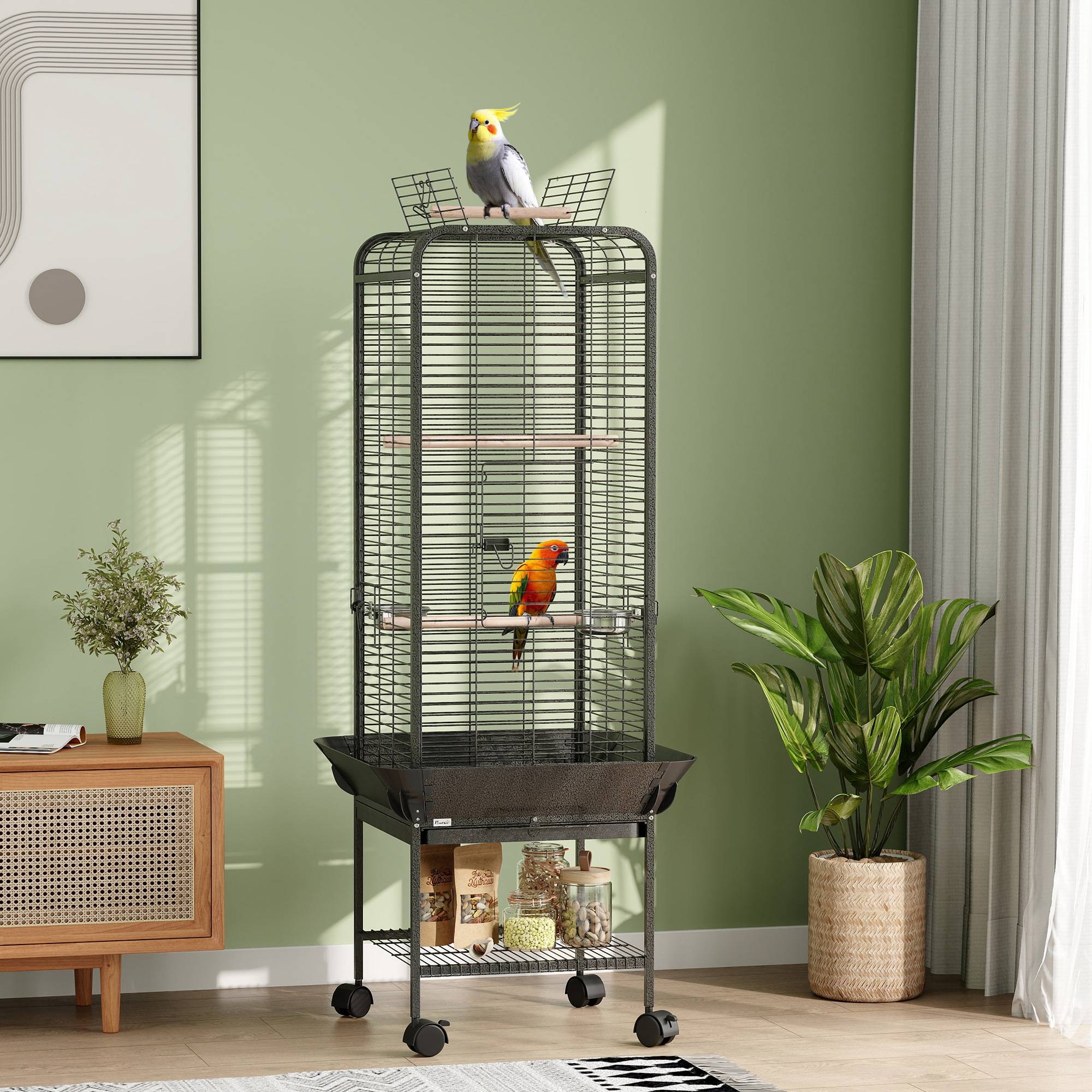 ComfortXL - Cage à Perroquet Mobile en Acier sur Roulettes avec Aire de Jeu 63x63x146 cm Gris Foncé - ComfortXL Outdoor Living - Image 3