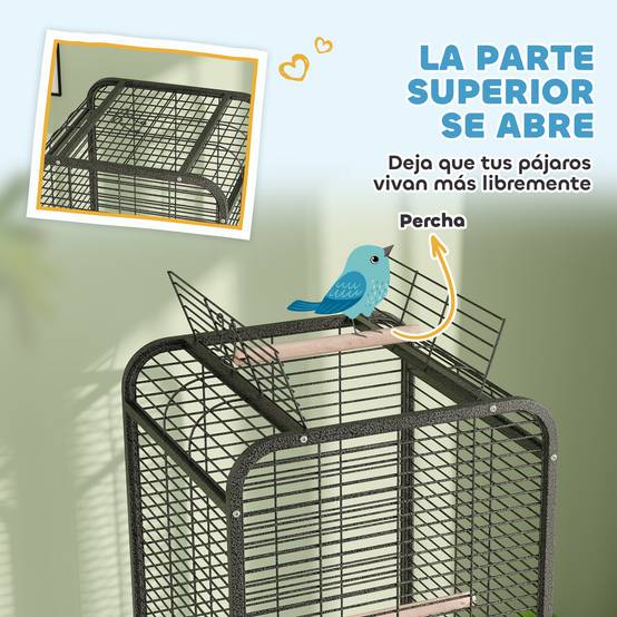 ComfortXL - Cage à Perroquet Mobile en Acier sur Roulettes avec Aire de Jeu 63x63x146 cm Gris Foncé - ComfortXL Outdoor Living - Image 6