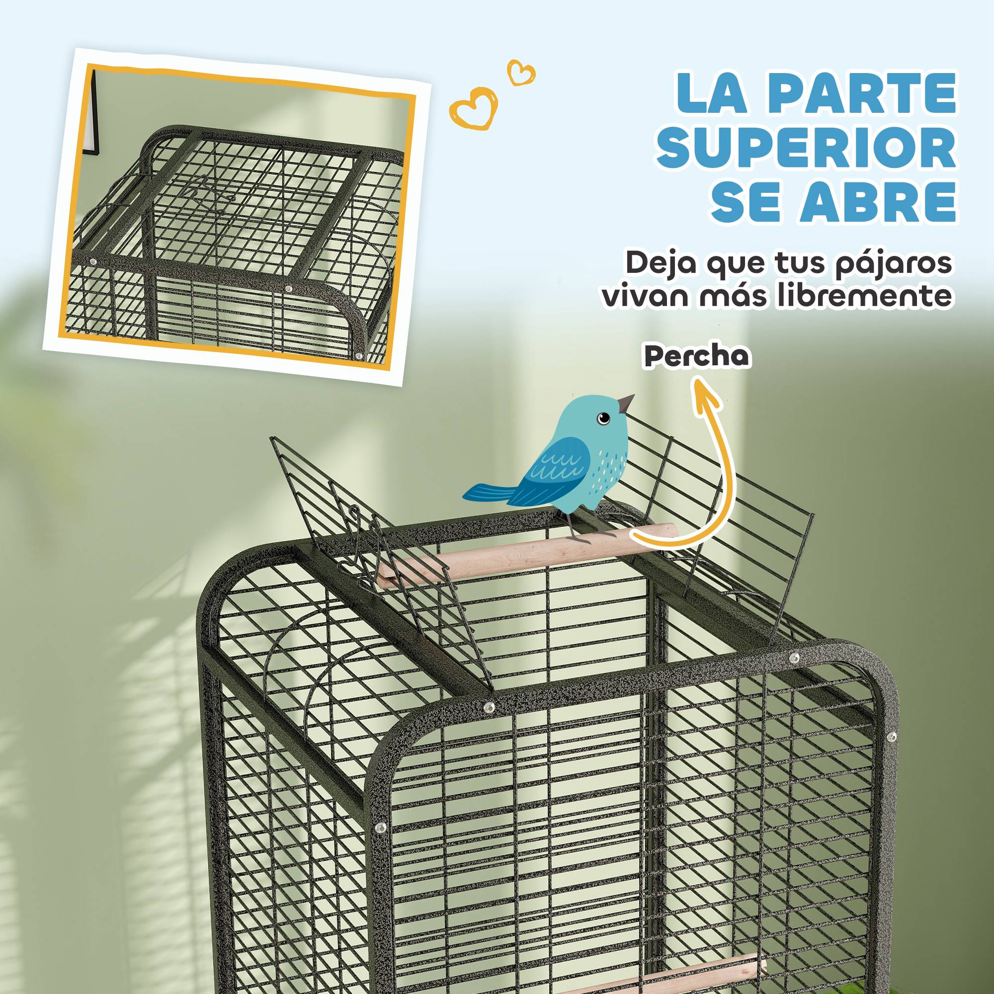ComfortXL - Cage à Perroquet Mobile en Acier sur Roulettes avec Aire de Jeu 63x63x146 cm Gris Foncé - ComfortXL Outdoor Living - Image 6