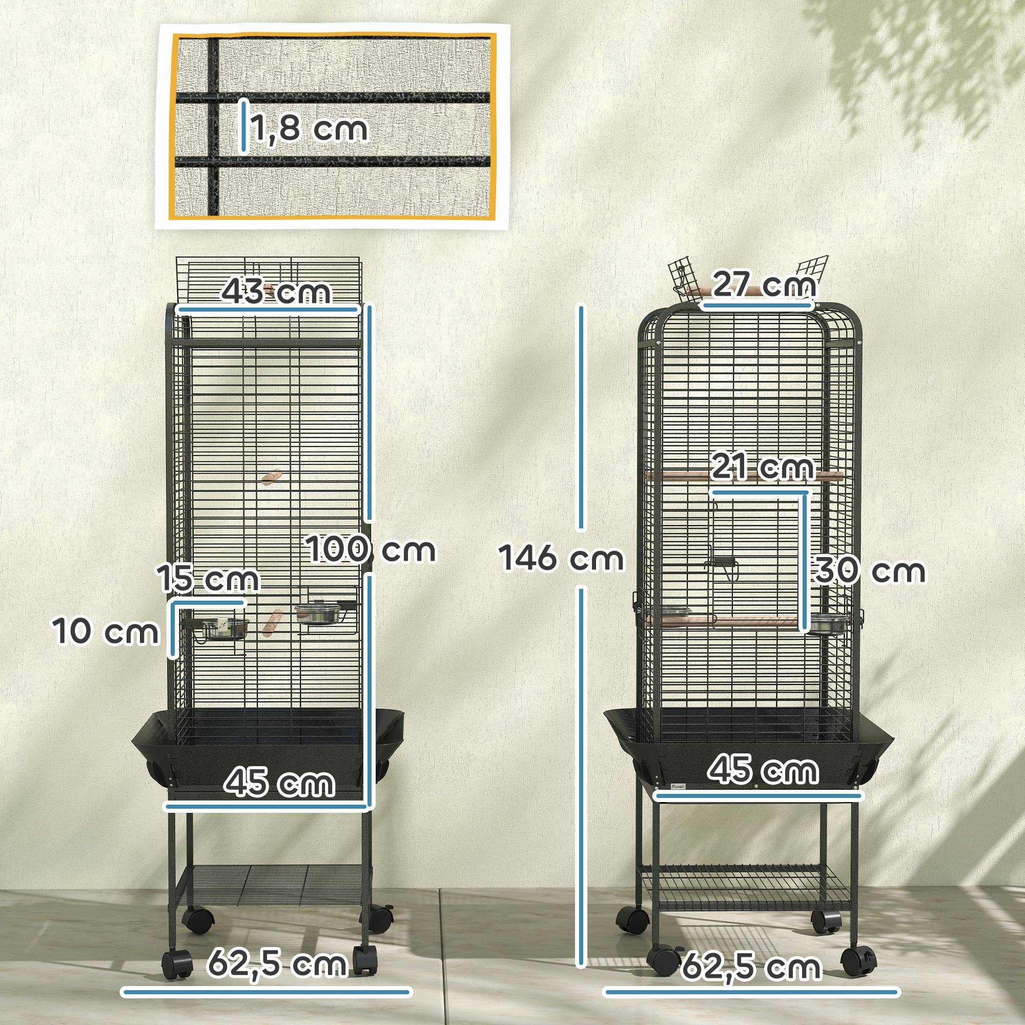 ComfortXL - Cage à Perroquet Mobile en Acier sur Roulettes avec Aire de Jeu 63x63x146 cm Gris Foncé - ComfortXL Outdoor Living - Image 5