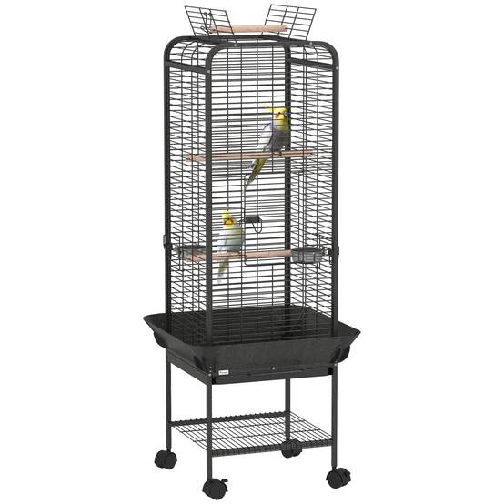 ComfortXL - Cage à Perroquet Mobile en Acier sur Roulettes avec Aire de Jeu 63x63x146 cm Gris Foncé - ComfortXL Outdoor Living - Image 1
