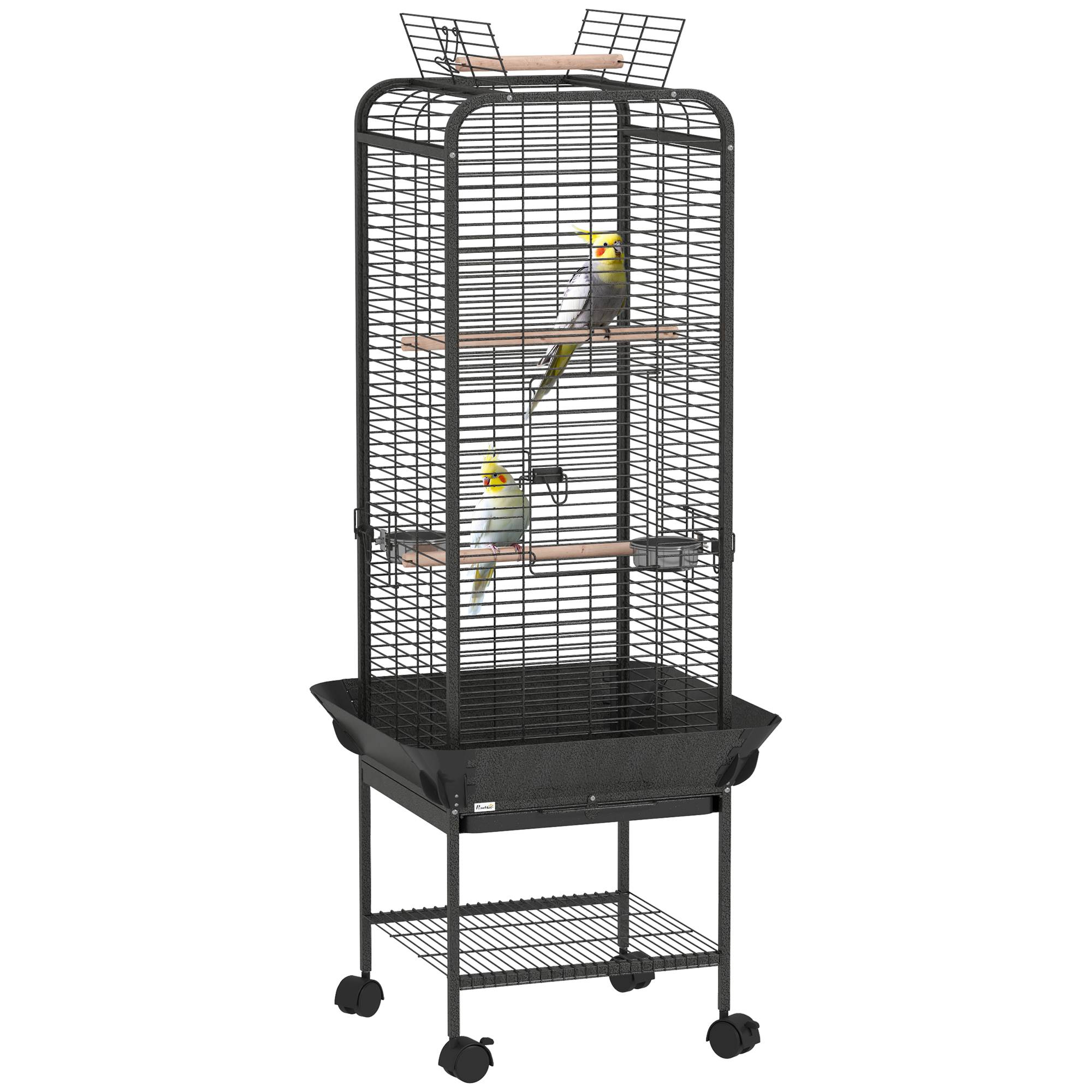 ComfortXL - Cage à Perroquet Mobile en Acier sur Roulettes avec Aire de Jeu 63x63x146 cm Gris Foncé - ComfortXL Outdoor Living