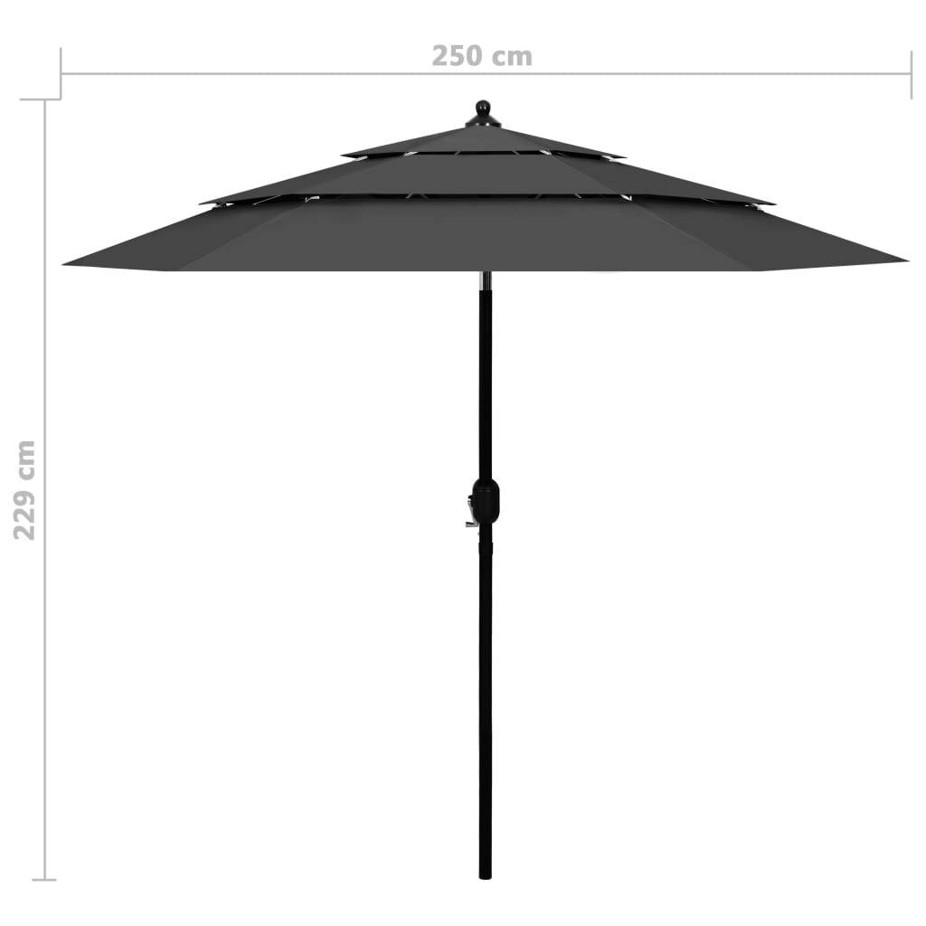 Helloshop26 - Parasol à 3 niveaux avec mât en aluminium 2,5 m anthracite - Image 7