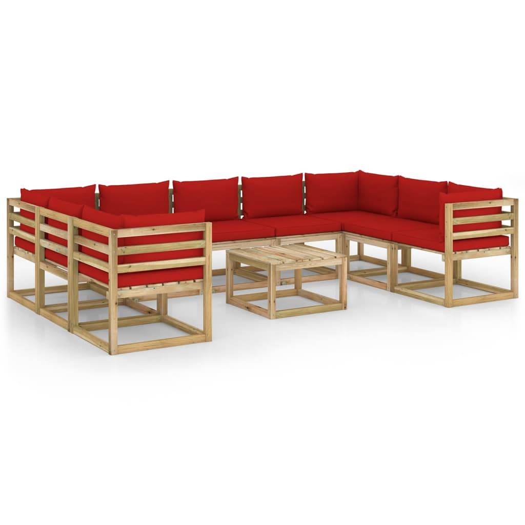 Helloshop26 - Salon de jardin meuble d'extérieur ensemble de mobilier 10 pièces avec coussins bois de pin imprégné - Image 1