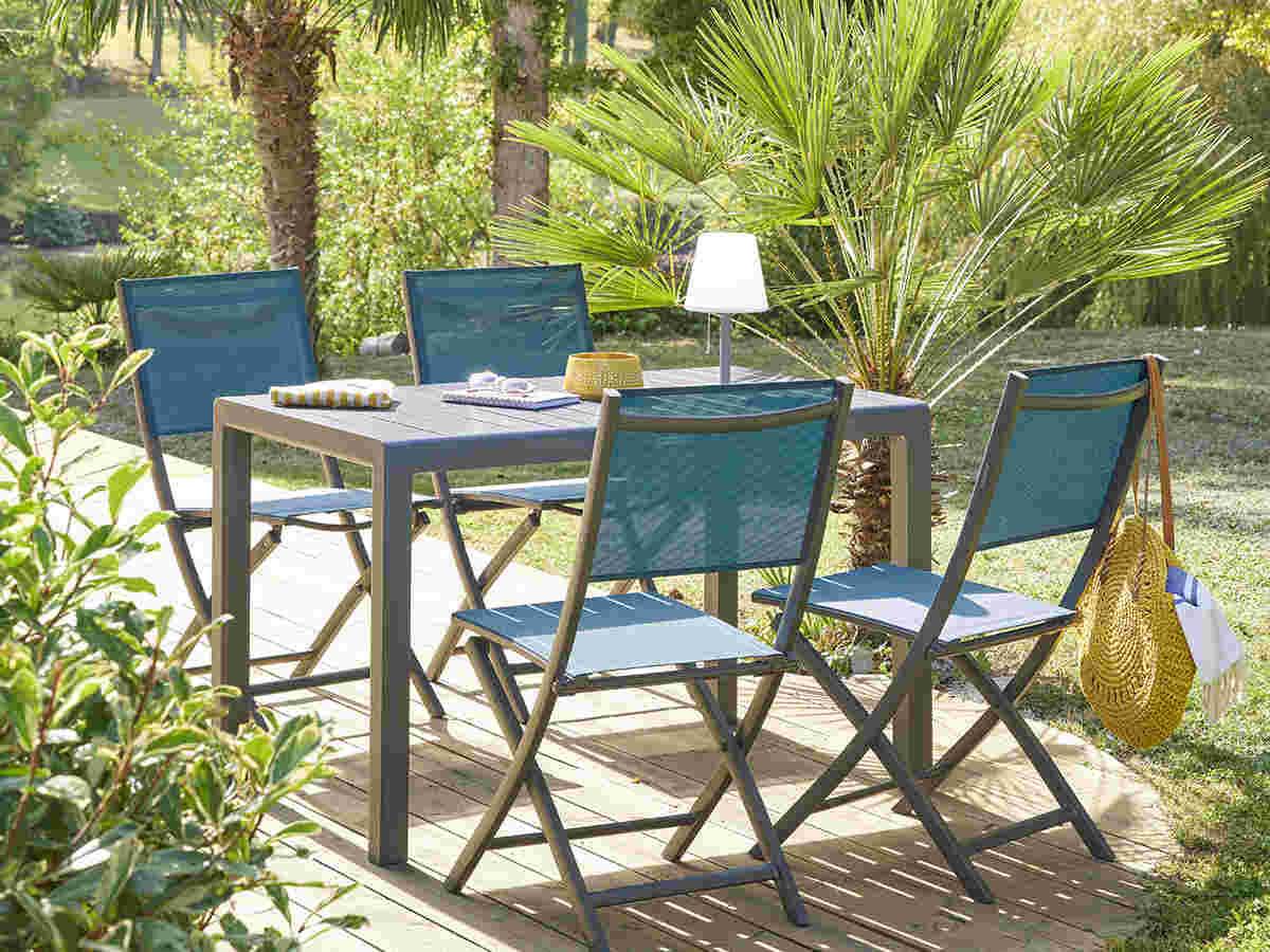 Hesperide - Lot de 4 chaises de jardin en aluminium pliables Bleu Canard Essentia - Hespéride - Image 3