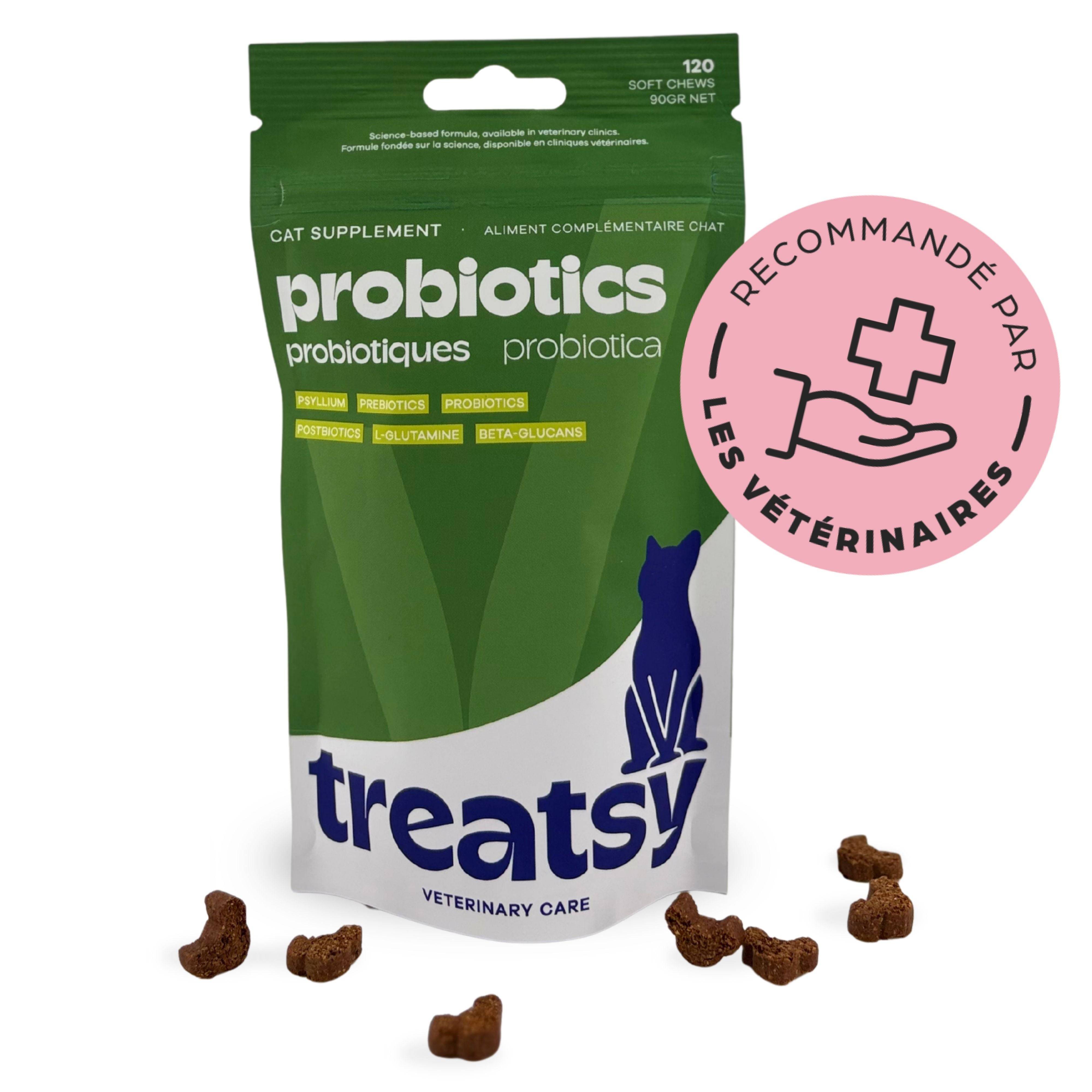 Complément Alimentaire - Probiotiques & Digestion pour chat - Contre diarrhée, constipation, boules de poils - Pré- & probiotiques, psyllium - Treatsy
