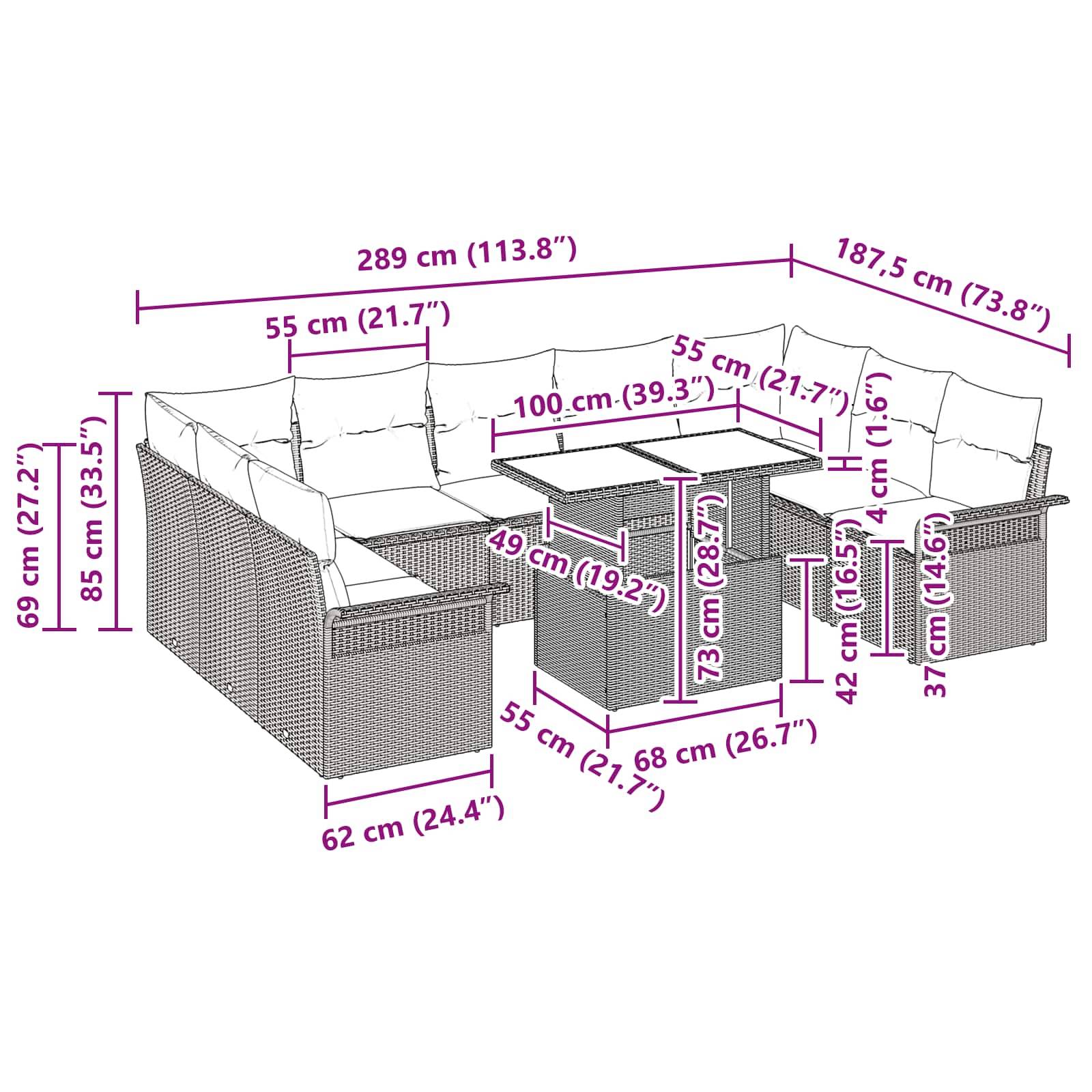 Vidaxl - Ensemble de canapé de jardin 10 pcs Marron Poly rotin vidaXL 3348350 - Image 3