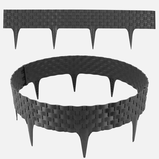 Bordure de pelouse aspect rotin anthracite 8x80 cm – Bordure jardin plastique clipsable, séparation massif gazon - Image 1