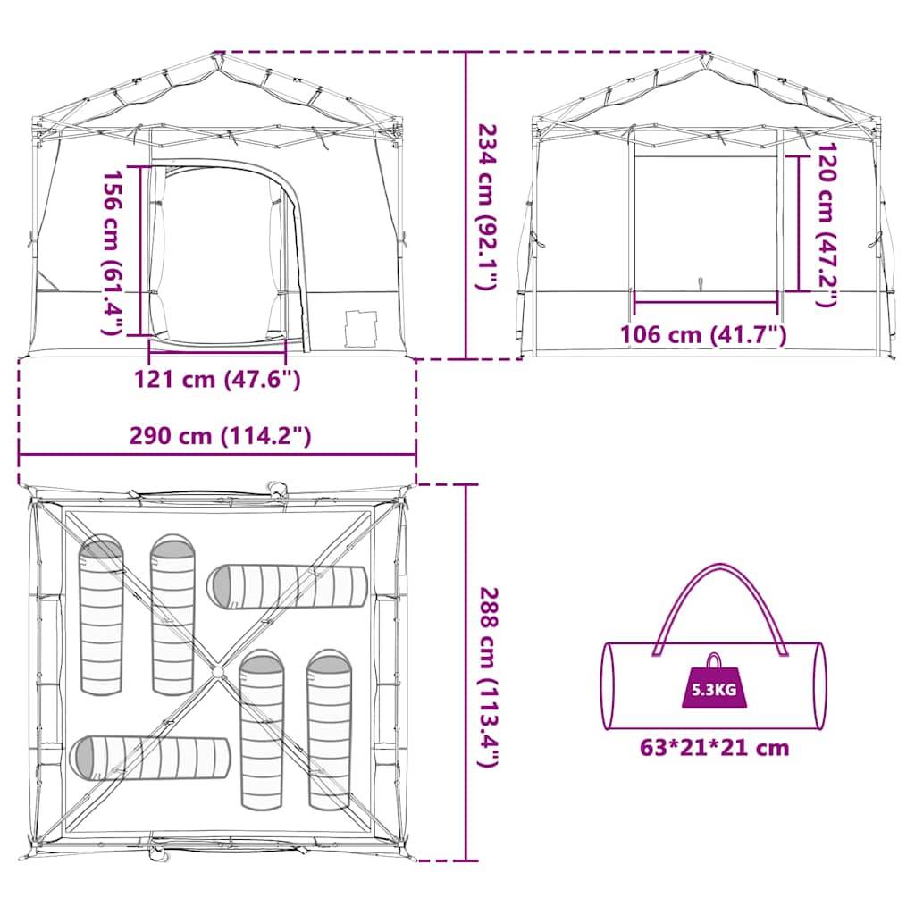 Chambre Intérieure de Tente 6 Personnes Taffetas Ventilée pour Abri de Jardin Gris et Orange – ComfortXL Outdoor Living - Image 7