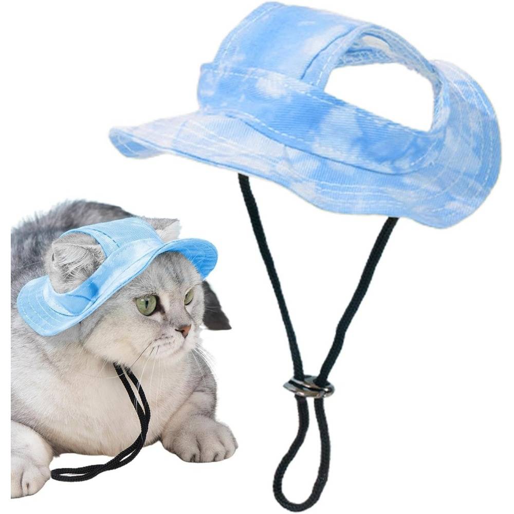 Chapeau de princesse pour chien - Bord large, réglable - Protection solaire - Taille unique (3-5,5 kg) -bleu- Living123