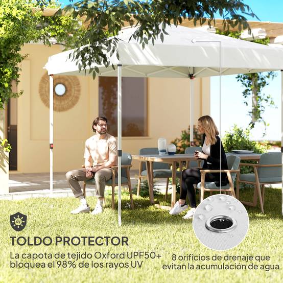 Tente pliante pop-up 2,5 x 2,5 m avec 4 parois latérales anti-UV, hauteur réglable et sac de transport, blanche - Image 8