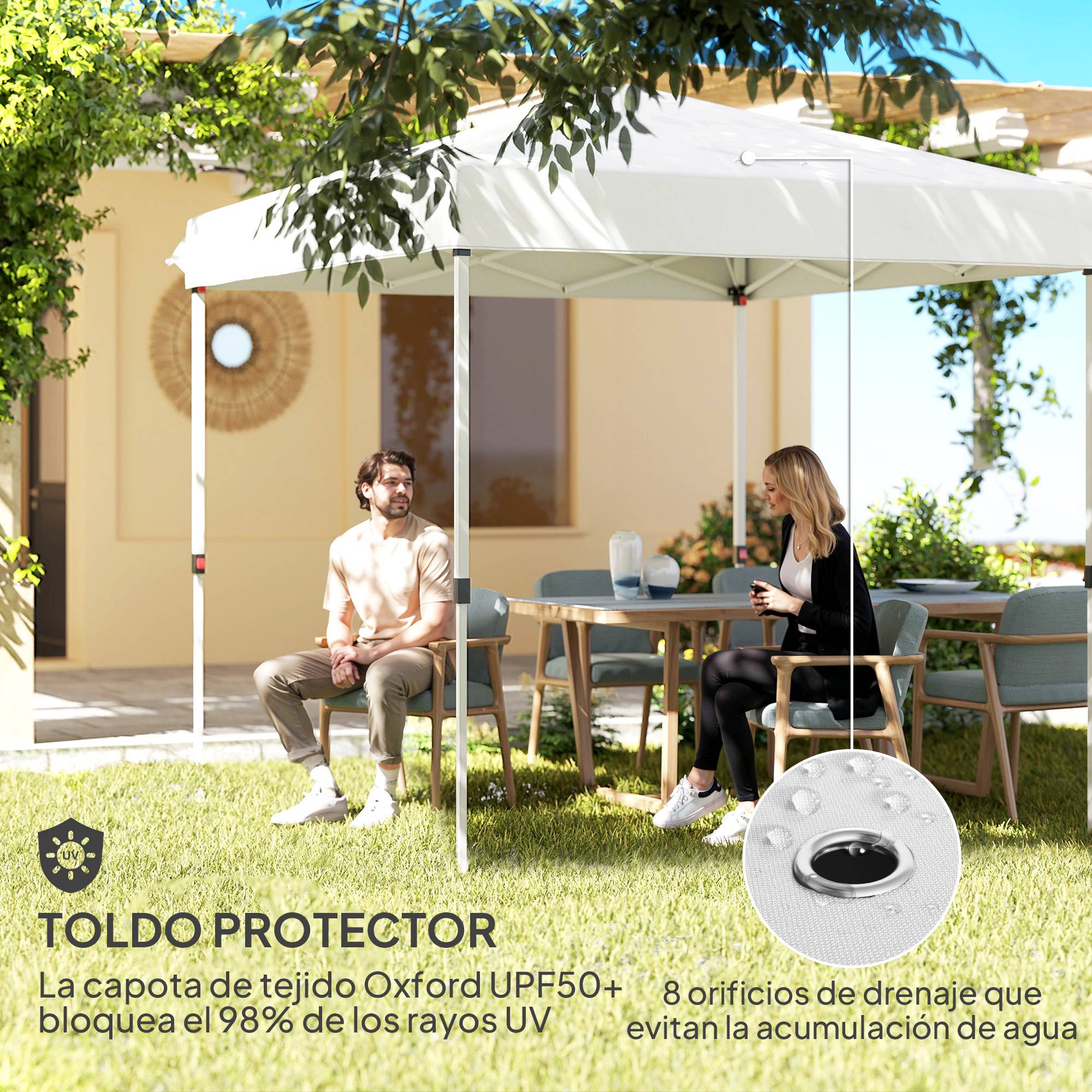 Tente pliante pop-up 2,5 x 2,5 m avec 4 parois latérales anti-UV, hauteur réglable et sac de transport, blanche - Image 8