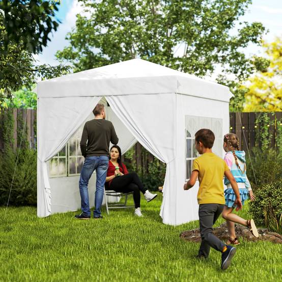 Tente pliante pop-up 2,5 x 2,5 m avec 4 parois latérales anti-UV, hauteur réglable et sac de transport, blanche - Image 3