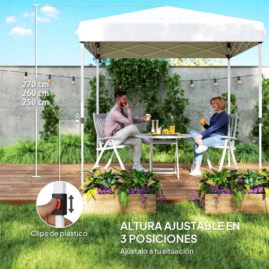 Tente pliante pop-up 2,5 x 2,5 m avec 4 parois latérales anti-UV, hauteur réglable et sac de transport, blanche - Image 7