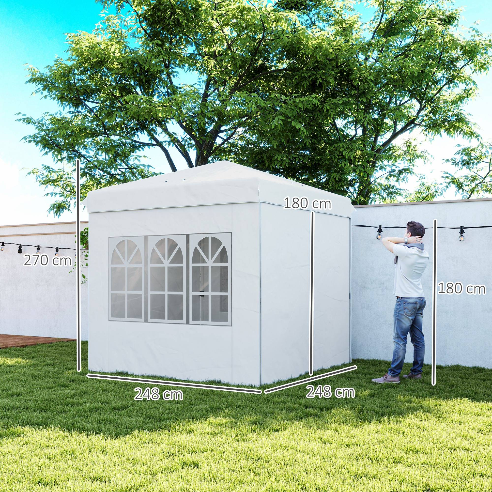 Tente pliante pop-up 2,5 x 2,5 m avec 4 parois latérales anti-UV, hauteur réglable et sac de transport, blanche - Image 5