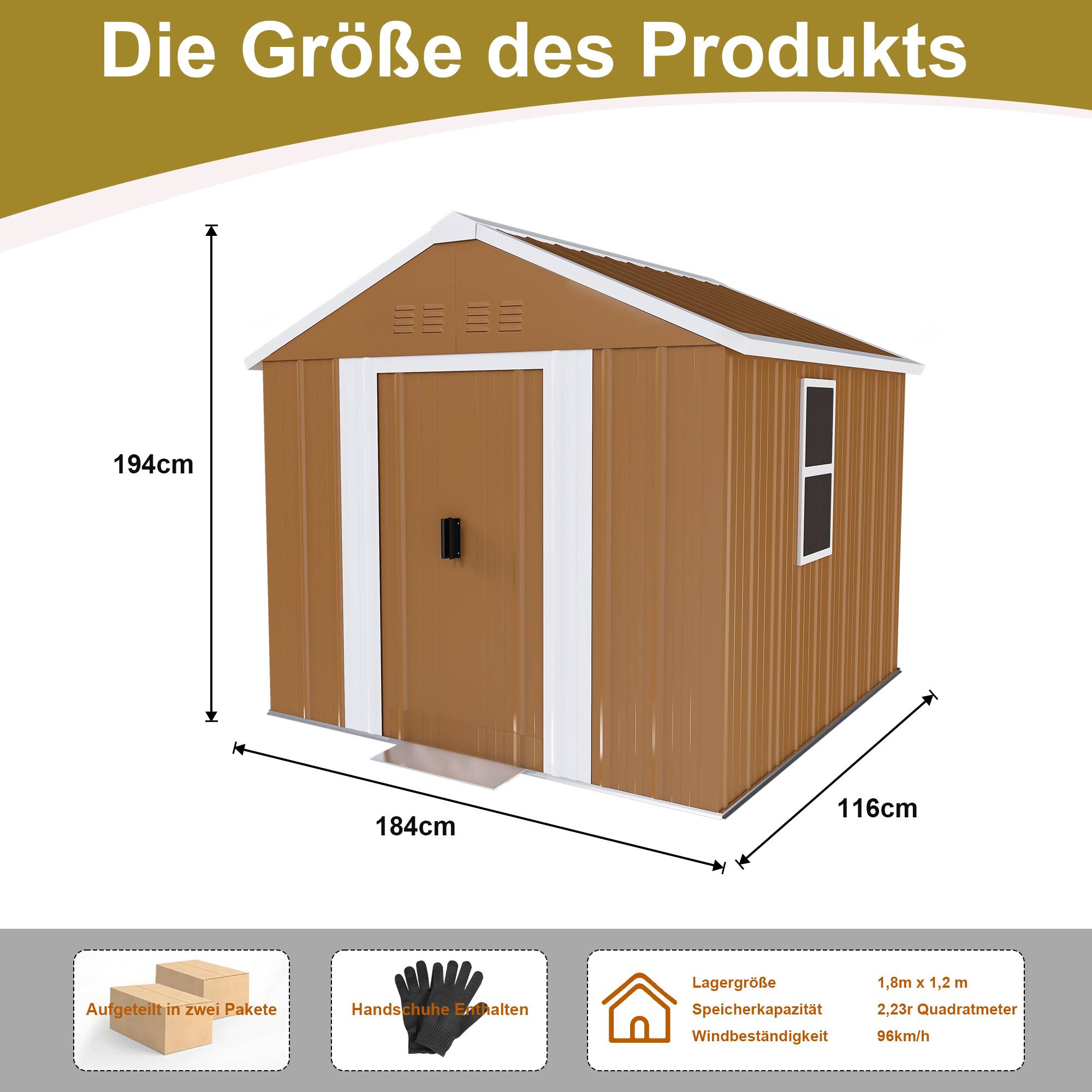 ComfortXL - Abri de jardin en métal pour outils et vélos porte verrouillable 184 x 116 x 194 cm brun - ComfortXL Outdoor Living - Image 3