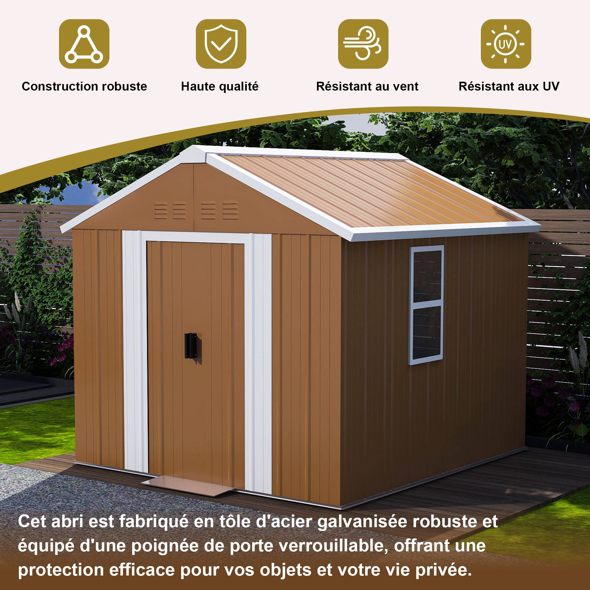 ComfortXL - Abri de jardin en métal pour outils et vélos porte verrouillable 184 x 116 x 194 cm brun - ComfortXL Outdoor Living - Image 7