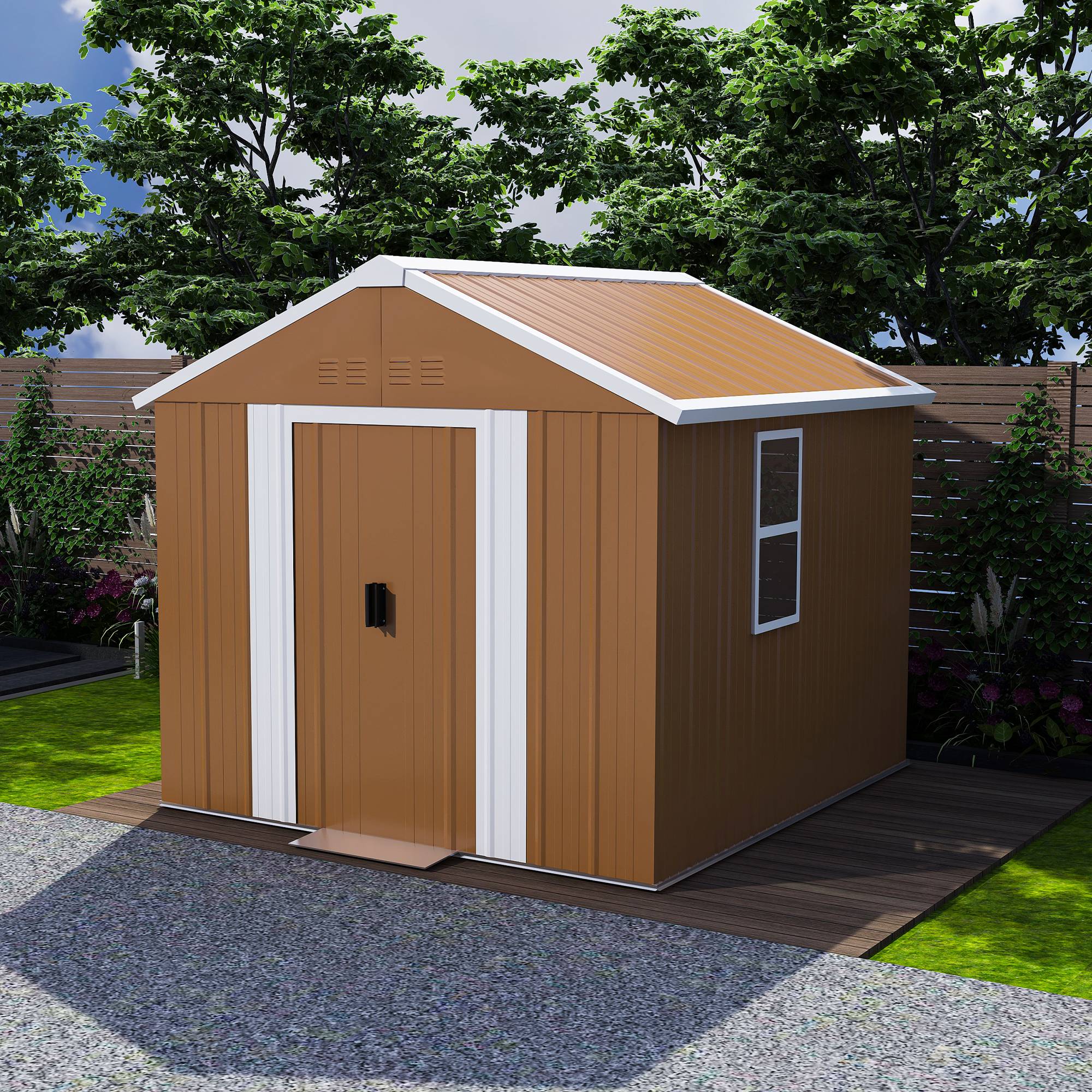 ComfortXL - Abri de jardin en métal pour outils et vélos porte verrouillable 184 x 116 x 194 cm brun - ComfortXL Outdoor Living - Image 1