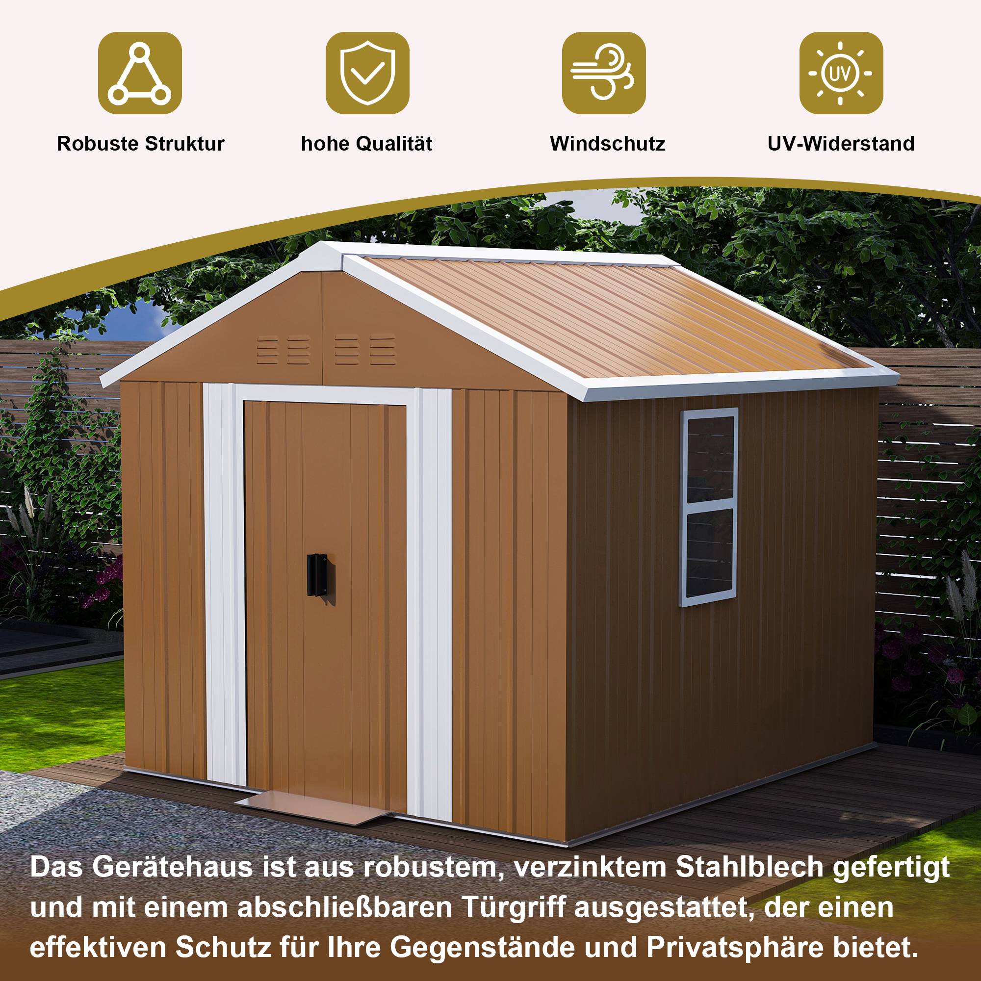 ComfortXL - Abri de jardin en métal pour outils et vélos porte verrouillable 184 x 116 x 194 cm brun - ComfortXL Outdoor Living - Image 6