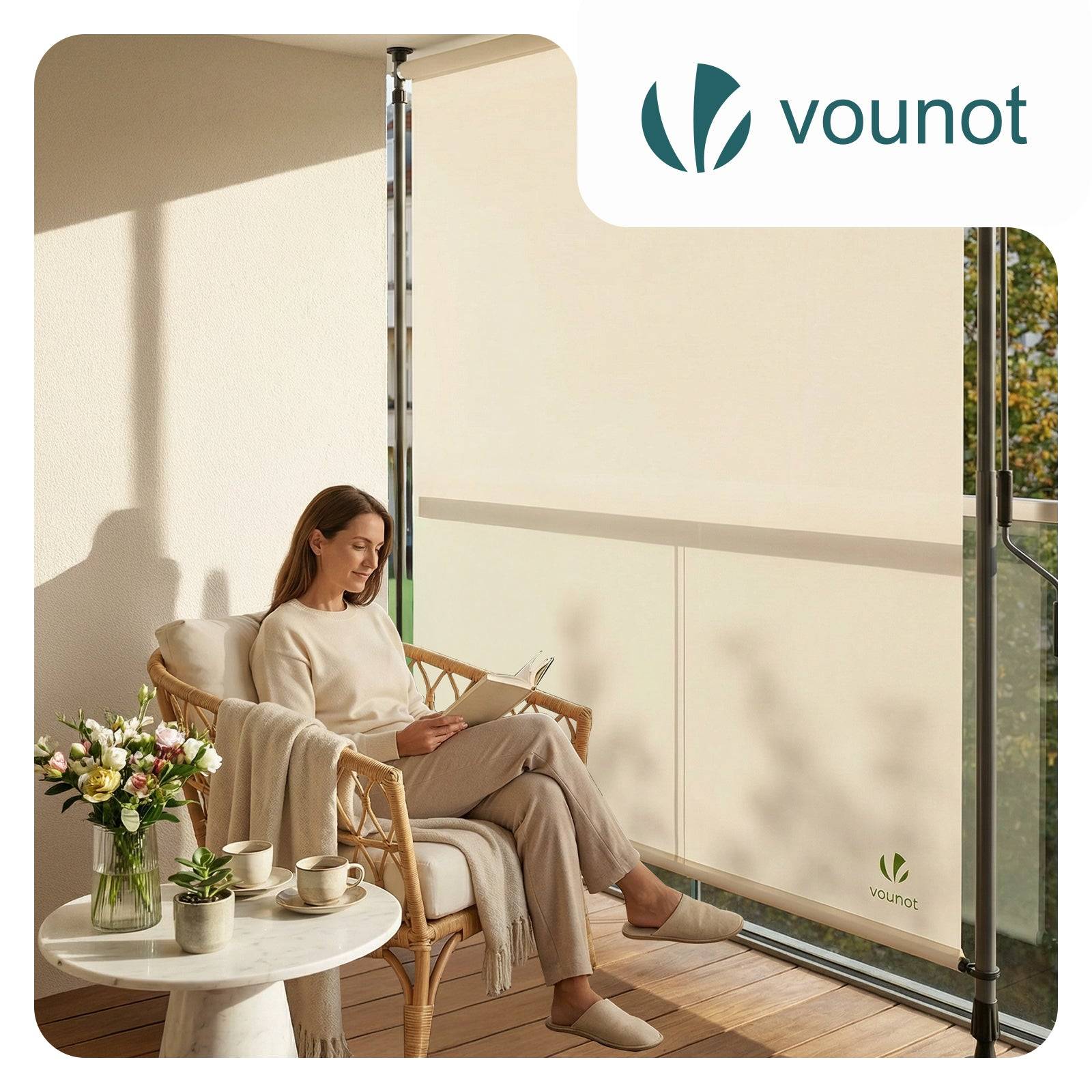 Store vertical sans percage extensible exterieur 200x310cm polyester beige - Image 2