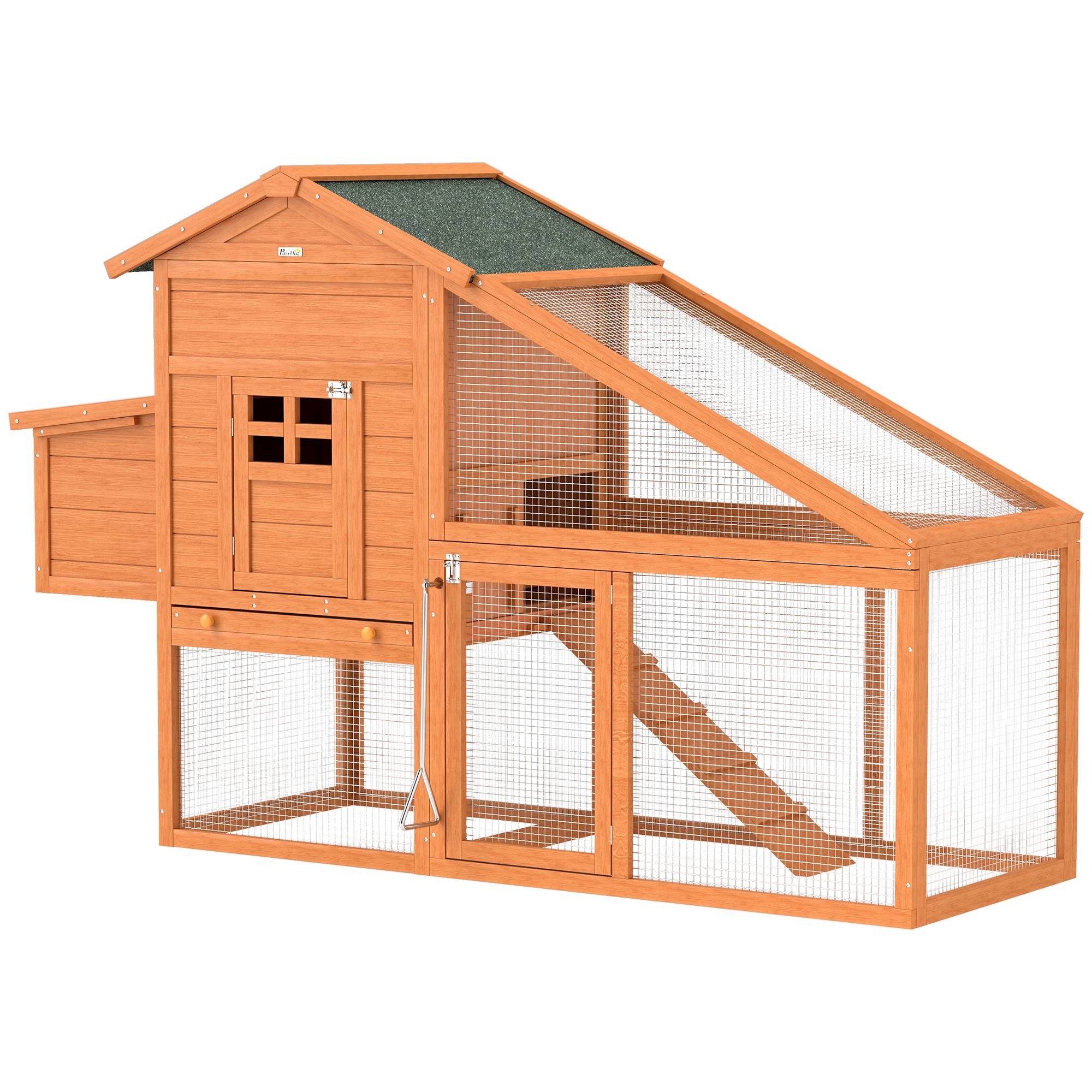 Sans Marque - Poulailler cottage cage poules pied multi-équipement pin pré-huilé 179x67x115 cm orange - Image 2