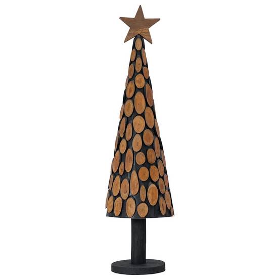 Sapin de Noël en bois de teck massif décoratif pour intérieur Marron 120 cm – ComfortXL Outdoor Living - Image 4