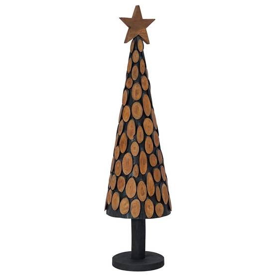 Sapin de Noël en bois de teck massif décoratif pour intérieur Marron 120 cm – ComfortXL Outdoor Living - Image 2