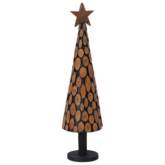 Sapin de Noël en bois de teck massif décoratif pour intérieur Marron 120 cm – ComfortXL Outdoor Living - Image 6
