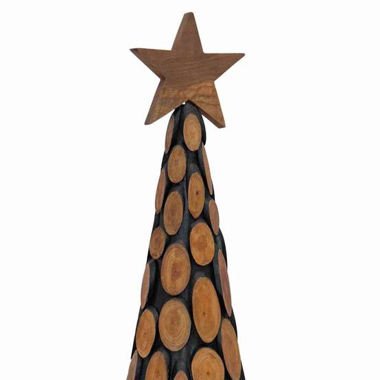 Sapin de Noël en bois de teck massif décoratif pour intérieur Marron 120 cm – ComfortXL Outdoor Living - Image 7