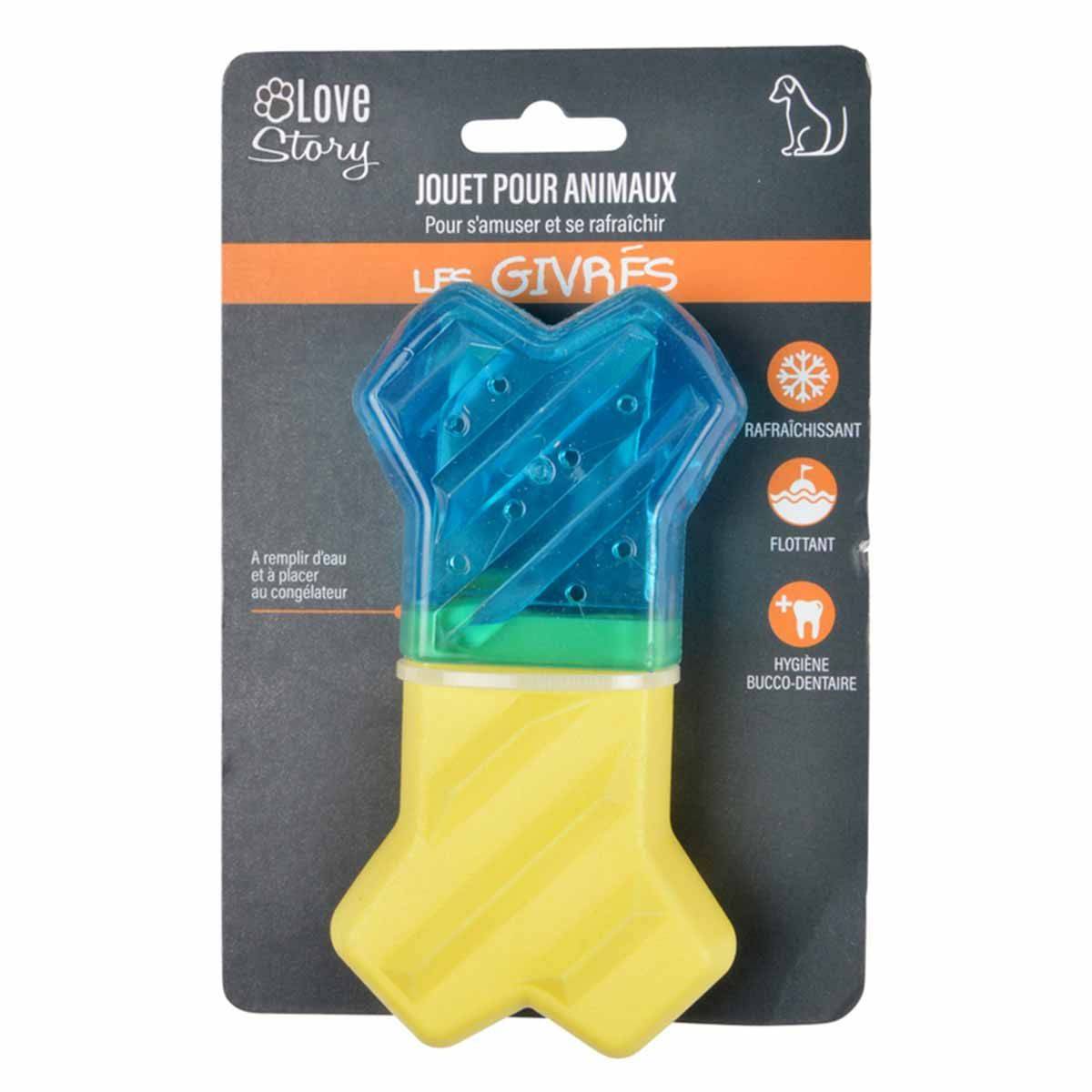 Love Story - Jouet pour Chien Givré "Os" 13cm Bleu & Jaune - Image 4