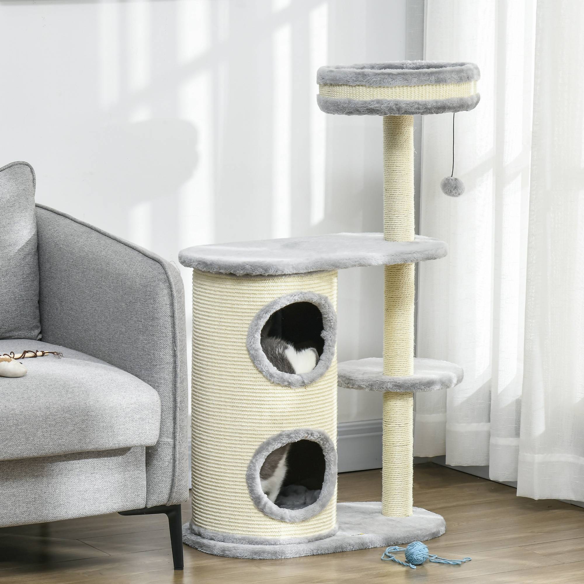 Arbre à chat sisal et peluche gris 59 x 35 x 100 cm - PANGIVO - Image 9
