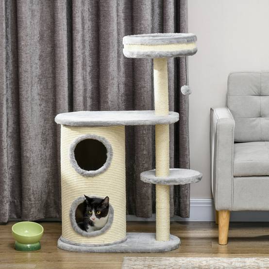 Arbre à chat sisal et peluche gris 59 x 35 x 100 cm - PANGIVO - Image 4